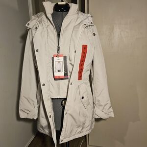 Water Resistant HFX Women's Hooded Long Anorak Jacket Medium Pockets Quilted.